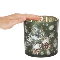 Article Porte-bougie chauffe-plat en verre orné de pommes de pin et de flocons de neige, 15 cm