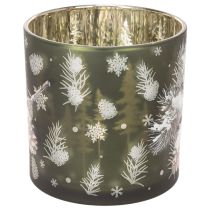 Article Porte-bougie chauffe-plat en verre orné de pommes de pin et de flocons de neige, 15 cm