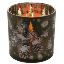 Article Porte-bougie chauffe-plat en verre orné de pommes de pin et de flocons de neige, 15 cm