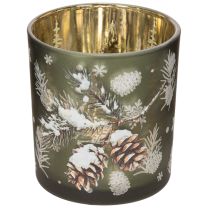 Article Porte-bougie chauffe-plat en verre avec branche de sapin d'hiver, 8 cm, lot de 2