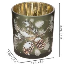 Article Porte-bougie chauffe-plat en verre avec branche de sapin d'hiver, 8 cm, lot de 2