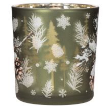 Article Porte-bougie chauffe-plat en verre avec branche de sapin d'hiver, 8 cm, lot de 2