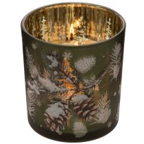 Article Porte-bougie chauffe-plat en verre avec branche de sapin d'hiver, 8 cm, lot de 2