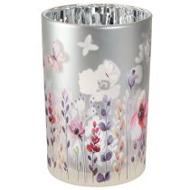 Article Lanterne en verre coquelicot papillon couleur argent H18cm