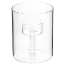 Article Lanterne tempête en verre avec porte-bougie chauffe-plat surélevé, 11 cm, lot de 2