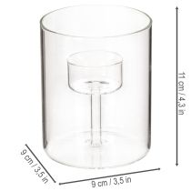 Article Lanterne en verre avec porte-bougie chauffe-plat surélevé de 11 cm