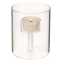 Article Lanterne en verre avec porte-bougie chauffe-plat surélevé de 11 cm