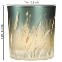 Article Lanterne décorative en verre avec motif d&#39;herbe pour une ambiance chaleureuse, bleue, 8 cm, lot de 4.