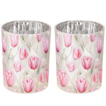 Article Lanterne élégante à motif de tulipe pour une décoration printanière d'ambiance, 12,5 cm, 2 pièces.