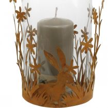 Article Lanterne aux lapins, décoration printanière, décoration en métal avec fleurs, patine Pâques Ø11,5cm H18cm