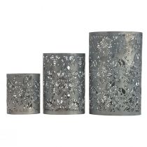 Lanterne décoration métal jardin gris H10/15/20cm lot de 3
