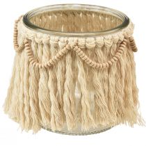 Article Lanterne Franges en Verre Macramé Crème Boho Ø9.5cm 4pcs