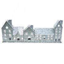 Article Rangée de maisons, décoration lumineuse en métal, décoration de l'Avent, lanterne argentée L52cm H20cm