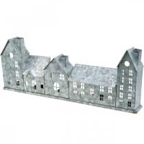 Article Rangée de maisons, décoration lumineuse en métal, décoration de l'Avent, lanterne argentée L52cm H20cm