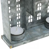 Article Rangée de maisons, décoration lumineuse en métal, décoration de l'Avent, lanterne argentée L52cm H20cm