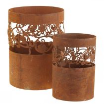 Lanterne bougeoir métal patiné Ø10/14,5cm lot de 2