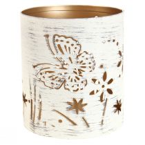 Article Lanterne métal blanc doré papillon Ø9cm H10cm 4 pcs