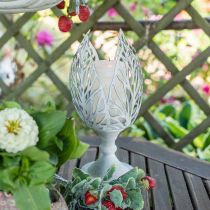 Lanterne métal blanc, photophore fleur Ø13cm H30cm