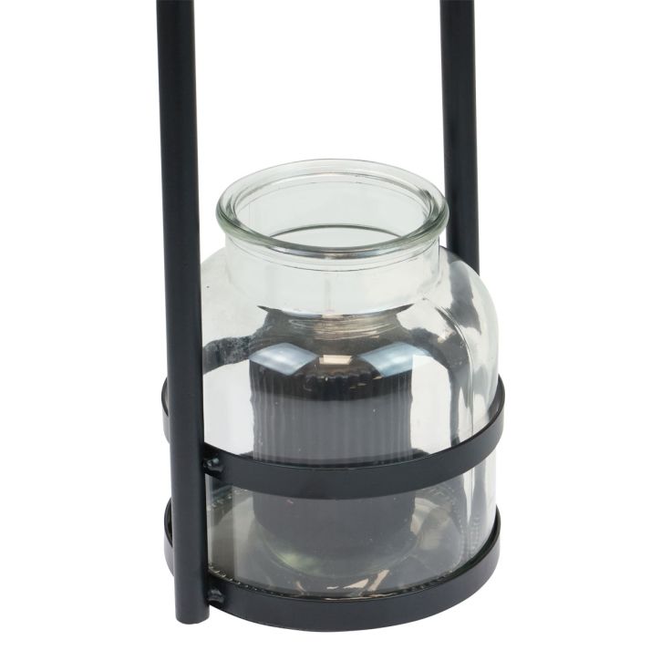 Article Lanterne métal décor verre noir manche transparent Ø14,5cm