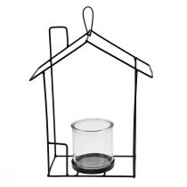 Lanterne à suspendre verre métal maison décorative noir H25cm