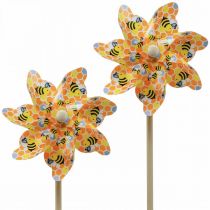 Pinwheel abeille piquet de jardin en bois moulin à vent Ø17cm H48cm 4pcs