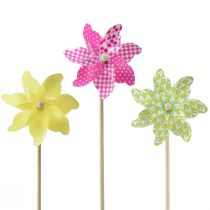 Moulin à Vent Rose Jaune Vert Décoration de Balcon Ø15cm 3pcs