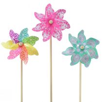 Pinwheel rose turquoise décoration estivale colorée Ø15cm H48cm 3pcs