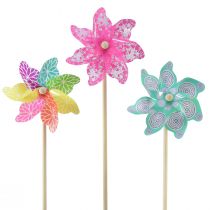 Article Pinwheel rose turquoise décoration estivale colorée Ø15cm H48cm 3pcs