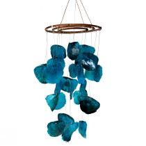 Article Carillon à vent maritime à suspendre, décoration coquillages Capiz bleu 90cm