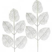 Article Décoration d&#39;hiver, feuilles déco, branche artificielle paillettes blanches L36cm 10p