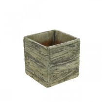 Pot de fleur carré 15x15cm jardinière en béton aspect bois