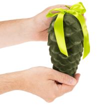 Article Pommes de pin décoratives à suspendre, pommes de pin floquées avec ruban et nœud, 18 cm, lot de 3