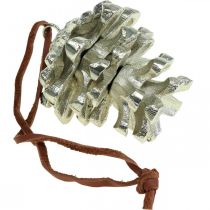 Article Cônes décoratifs pomme de pin à suspendre argent H6cm