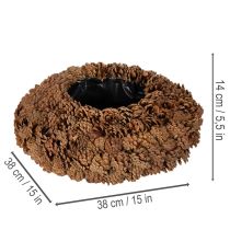 Article Pot rond en pomme de pin, 38 cm ; pot rond en pomme de pin, brun naturel, fabriqué à partir de pommes de pin, 38 cm x 14 cm