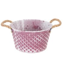 Article Bol en zinc, forme losange, anses en corde, finition violet/blanc, Ø 24,5 cm H 14 cm