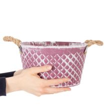 Article Bol en zinc, forme losange, anses en corde, finition violet/blanc, Ø 24,5 cm H 14 cm
