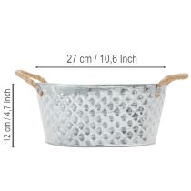 Article Bol ovale en zinc avec anses en corde, 27 cm x 17,5 cm, H 12 cm