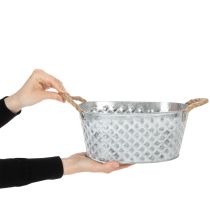 Article Bol ovale en zinc avec anses en corde, 27 cm x 17,5 cm, H 12 cm
