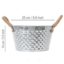 Article Bol rond en zinc avec anses en corde Ø25cm H14cm