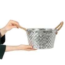 Article Bol rond en zinc avec anses en corde Ø25cm H14cm