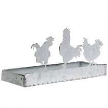 Plateau en zinc avec poules 30x12cm H15,5cm