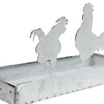 Plateau en zinc avec poules 30x12cm H15,5cm
