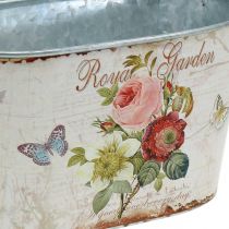 Bac à fleurs vintage, pot en métal avec poignées, jardinière avec roses L18cm H10.5cm