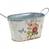 Bac à fleurs vintage, pot en métal avec poignées, jardinière avec roses L18cm H10.5cm
