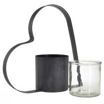 Article Support en métal gris antique en forme de coeur et récipient en verre - décoration 30 cm pour une ambiance romantique 2 pièces