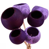 Article Bell Cup sur bâtonnet Décoration sèche Violet 44cm 15pcs