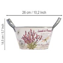 Article Coupe à fleurs ovale en métal avec anses, lavande, 26×13×14,5 cm