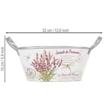 Article Coupe à fleurs ovale en métal avec anses, lavande, 32×15×15cm