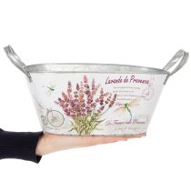 Article Coupe à fleurs ovale en métal avec anses, lavande, 32×15×15cm