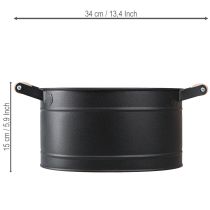 Article Pot de fleurs ovale en métal avec anse, finition noire et naturelle, 34 x 19,5 x 15 cm